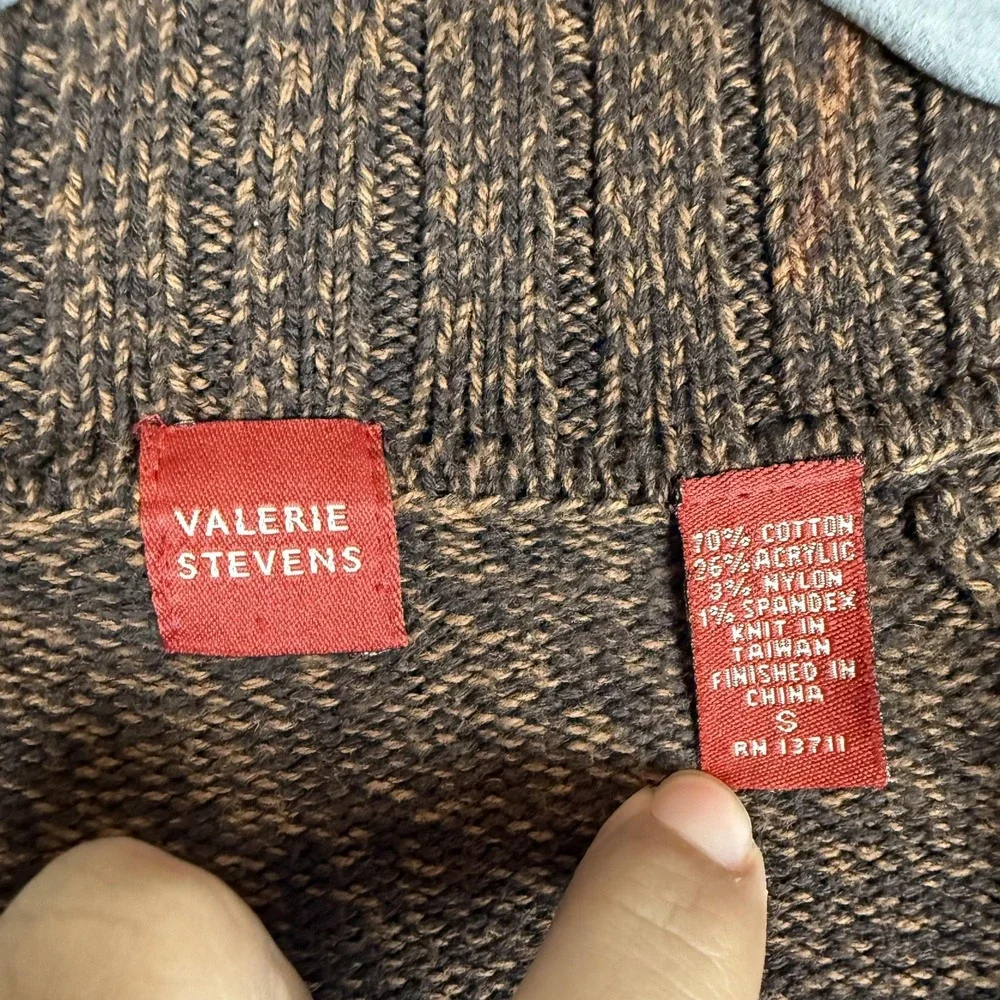 Valerie Stevens Sweater Womens Small Brown Full Zip Mock‎ Neck Cable Knit